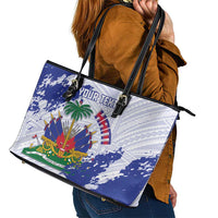 Custom Haiti Football Leather Tote Bag Les Grenadiers Blue Grunge Polynesian Tattoo - Wonder Print Shop
