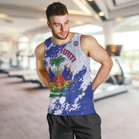Custom Haiti Football Men Tank Top Les Grenadiers Blue Grunge Polynesian Tattoo - Wonder Print Shop
