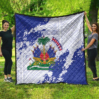 Custom Haiti Football Quilt Les Grenadiers Blue Grunge Polynesian Tattoo - Wonder Print Shop