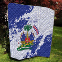Custom Haiti Football Quilt Les Grenadiers Blue Grunge Polynesian Tattoo - Wonder Print Shop