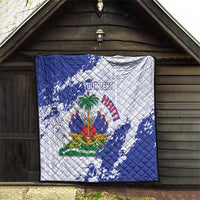 Custom Haiti Football Quilt Les Grenadiers Blue Grunge Polynesian Tattoo - Wonder Print Shop