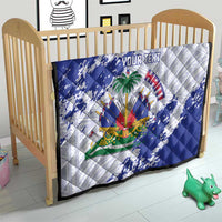 Custom Haiti Football Quilt Les Grenadiers Blue Grunge Polynesian Tattoo - Wonder Print Shop