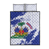 Custom Haiti Football Quilt Bed Set Les Grenadiers Blue Grunge Polynesian Tattoo - Wonder Print Shop