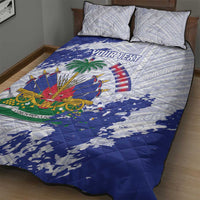 Custom Haiti Football Quilt Bed Set Les Grenadiers Blue Grunge Polynesian Tattoo - Wonder Print Shop