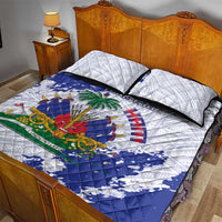 Custom Haiti Football Quilt Bed Set Les Grenadiers Blue Grunge Polynesian Tattoo - Wonder Print Shop