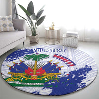 Custom Haiti Football Round Carpet Les Grenadiers Blue Grunge Polynesian Tattoo - Wonder Print Shop