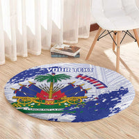 Custom Haiti Football Round Carpet Les Grenadiers Blue Grunge Polynesian Tattoo - Wonder Print Shop