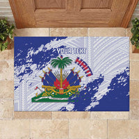 Custom Haiti Football Rubber Doormat Les Grenadiers Blue Grunge Polynesian Tattoo - Wonder Print Shop