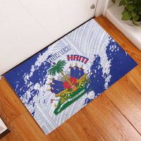 Custom Haiti Football Rubber Doormat Les Grenadiers Blue Grunge Polynesian Tattoo - Wonder Print Shop