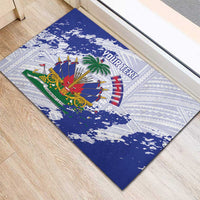 Custom Haiti Football Rubber Doormat Les Grenadiers Blue Grunge Polynesian Tattoo - Wonder Print Shop