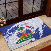 Custom Haiti Football Rubber Doormat Les Grenadiers Blue Grunge Polynesian Tattoo - Wonder Print Shop