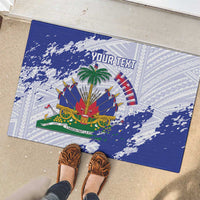 Custom Haiti Football Rubber Doormat Les Grenadiers Blue Grunge Polynesian Tattoo - Wonder Print Shop