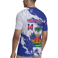 Custom Haiti Football Rugby Jersey Les Grenadiers Blue Grunge Polynesian Tattoo - Wonder Print Shop