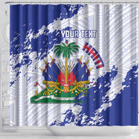 Custom Haiti Football Shower Curtain Les Grenadiers Blue Grunge Polynesian Tattoo - Wonder Print Shop