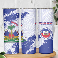 Custom Haiti Football Skinny Tumbler Les Grenadiers Blue Grunge Polynesian Tattoo - Wonder Print Shop