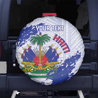 Custom Haiti Football Spare Tire Cover Les Grenadiers Blue Grunge Polynesian Tattoo - Wonder Print Shop