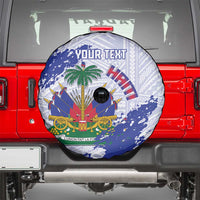 Custom Haiti Football Spare Tire Cover Les Grenadiers Blue Grunge Polynesian Tattoo - Wonder Print Shop