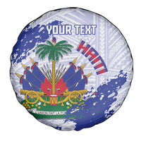Custom Haiti Football Spare Tire Cover Les Grenadiers Blue Grunge Polynesian Tattoo - Wonder Print Shop