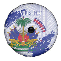 Custom Haiti Football Spare Tire Cover Les Grenadiers Blue Grunge Polynesian Tattoo - Wonder Print Shop