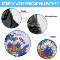 Custom Haiti Football Spare Tire Cover Les Grenadiers Blue Grunge Polynesian Tattoo - Wonder Print Shop