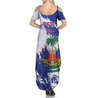 Custom Haiti Football Summer Maxi Dress Les Grenadiers Blue Grunge Polynesian Tattoo - Wonder Print Shop