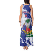 Custom Haiti Football Tank Maxi Dress Les Grenadiers Blue Grunge Polynesian Tattoo - Wonder Print Shop
