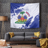 Custom Haiti Football Tapestry Les Grenadiers Blue Grunge Polynesian Tattoo - Wonder Print Shop