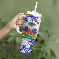 Custom Haiti Football Tumbler With Handle Les Grenadiers Blue Grunge Polynesian Tattoo - Wonder Print Shop