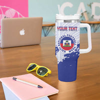 Custom Haiti Football Tumbler With Handle Les Grenadiers Blue Grunge Polynesian Tattoo - Wonder Print Shop