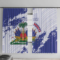 Custom Haiti Football Window Curtain Les Grenadiers Blue Grunge Polynesian Tattoo - Wonder Print Shop