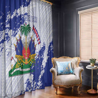 Custom Haiti Football Window Curtain Les Grenadiers Blue Grunge Polynesian Tattoo - Wonder Print Shop
