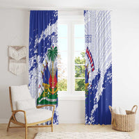 Custom Haiti Football Window Curtain Les Grenadiers Blue Grunge Polynesian Tattoo - Wonder Print Shop