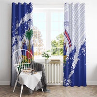Custom Haiti Football Window Curtain Les Grenadiers Blue Grunge Polynesian Tattoo - Wonder Print Shop
