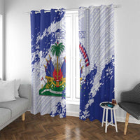 Custom Haiti Football Window Curtain Les Grenadiers Blue Grunge Polynesian Tattoo - Wonder Print Shop