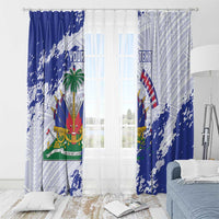 Custom Haiti Football Window Curtain Les Grenadiers Blue Grunge Polynesian Tattoo - Wonder Print Shop