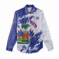 Custom Haiti Football Women Casual Shirt Les Grenadiers Blue Grunge Polynesian Tattoo - Wonder Print Shop