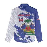 Custom Haiti Football Women Casual Shirt Les Grenadiers Blue Grunge Polynesian Tattoo - Wonder Print Shop
