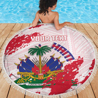 Custom Haiti Football Beach Blanket Les Grenadiers Red Grunge Polynesian Tattoo - Wonder Print Shop