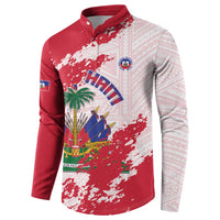 Custom Haiti Football Button Sweatshirt Les Grenadiers Red Grunge Polynesian Tattoo - Wonder Print Shop