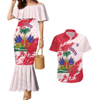 Custom Haiti Football Couples Matching Mermaid Dress and Hawaiian Shirt Les Grenadiers Red Grunge Polynesian Tattoo - Wonder Print Shop