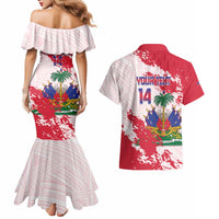 Custom Haiti Football Couples Matching Mermaid Dress and Hawaiian Shirt Les Grenadiers Red Grunge Polynesian Tattoo - Wonder Print Shop