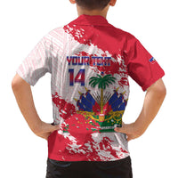 Custom Haiti Football Family Matching Off The Shoulder Long Sleeve Dress and Hawaiian Shirt Les Grenadiers Red Grunge Polynesian Tattoo - Wonder Print Shop