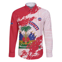 Custom Haiti Football Family Matching Puletasi and Hawaiian Shirt Les Grenadiers Red Grunge Polynesian Tattoo - Wonder Print Shop