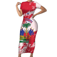 Custom Haiti Football Family Matching Short Sleeve Bodycon Dress and Hawaiian Shirt Les Grenadiers Red Grunge Polynesian Tattoo - Wonder Print Shop