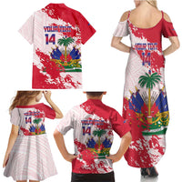 Custom Haiti Football Family Matching Summer Maxi Dress and Hawaiian Shirt Les Grenadiers Red Grunge Polynesian Tattoo - Wonder Print Shop