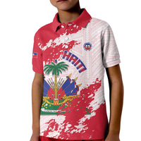 Custom Haiti Football Kid Polo Shirt Les Grenadiers Red Grunge Polynesian Tattoo - Wonder Print Shop