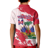 Custom Haiti Football Kid Polo Shirt Les Grenadiers Red Grunge Polynesian Tattoo - Wonder Print Shop