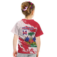 Custom Haiti Football Kid T Shirt Les Grenadiers Red Grunge Polynesian Tattoo - Wonder Print Shop