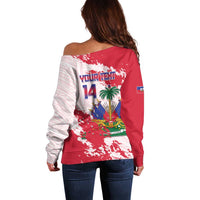 Custom Haiti Football Off Shoulder Sweater Les Grenadiers Red Grunge Polynesian Tattoo - Wonder Print Shop