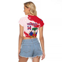 Custom Haiti Football Raglan Cropped T Shirt Les Grenadiers Red Grunge Polynesian Tattoo - Wonder Print Shop